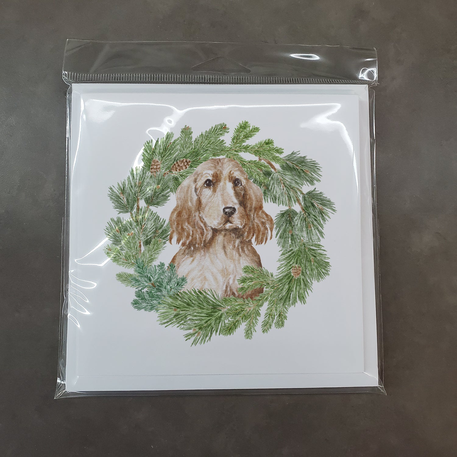 Cocker Spaniel Golden Christmas Wreath Square Greeting Cards and Envelopes Pack of 8 Blank Cards with Envelopes Blank Thank You Note Greeting Cards Stationery