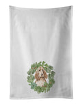 Cocker Spaniel Golden Christmas Wreath Kitchen Towel Set of 2 White Dish Towels Decorative Bathroom Hand towel for Hand, Face, Hair, Yoga, Tea, Dishcloth, 19 X 28", White