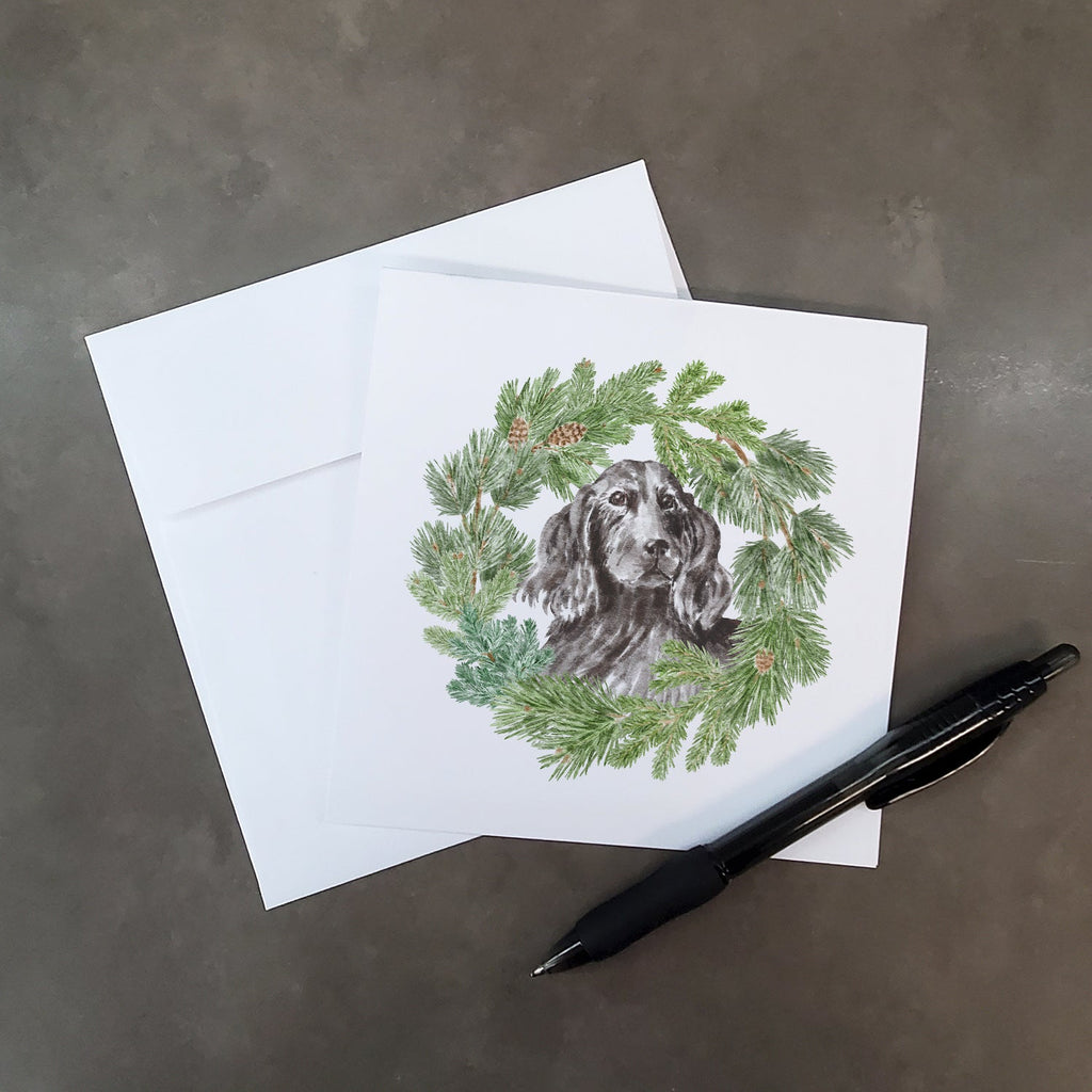 Cocker Spaniel Black Christmas Wreath Square Greeting Cards and Envelopes Pack of 8 Blank Cards with Envelopes Blank Thank You Note Greeting Cards Stationery