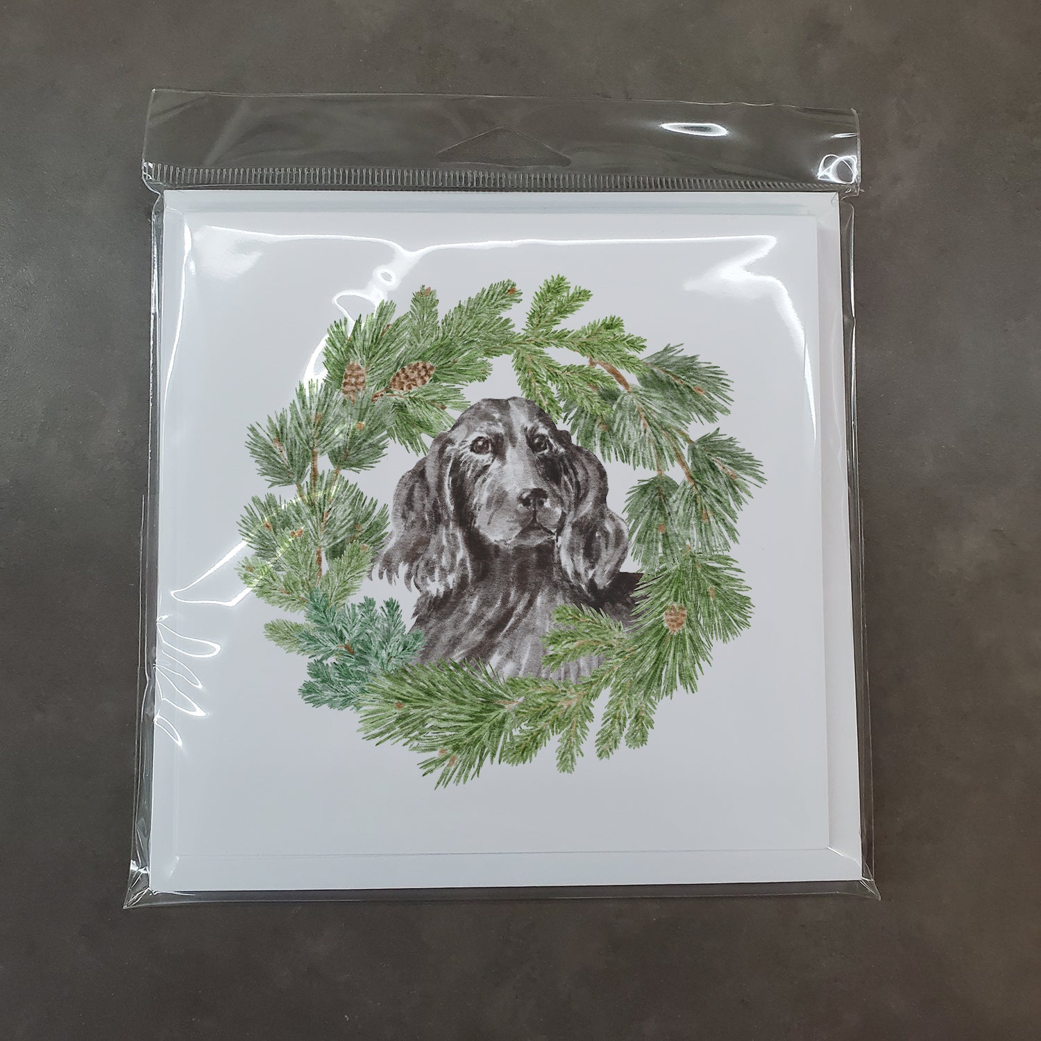 Cocker Spaniel Black Christmas Wreath Square Greeting Cards and Envelopes Pack of 8 Blank Cards with Envelopes Blank Thank You Note Greeting Cards Stationery