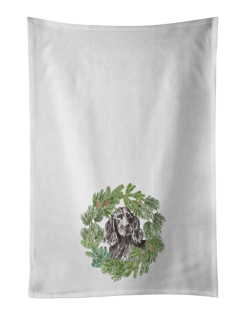 Cocker Spaniel Black Christmas Wreath Kitchen Towel Set of 2 White Dish Towels Decorative Bathroom Hand towel for Hand, Face, Hair, Yoga, Tea, Dishcloth, 19 X 28", White