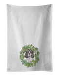Cocker Spaniel Black and White Ticked Christmas Wreath Kitchen Towel Set of 2 White Dish Towels Decorative Bathroom Hand towel for Hand, Face, Hair, Yoga, Tea, Dishcloth, 19 X 28", White