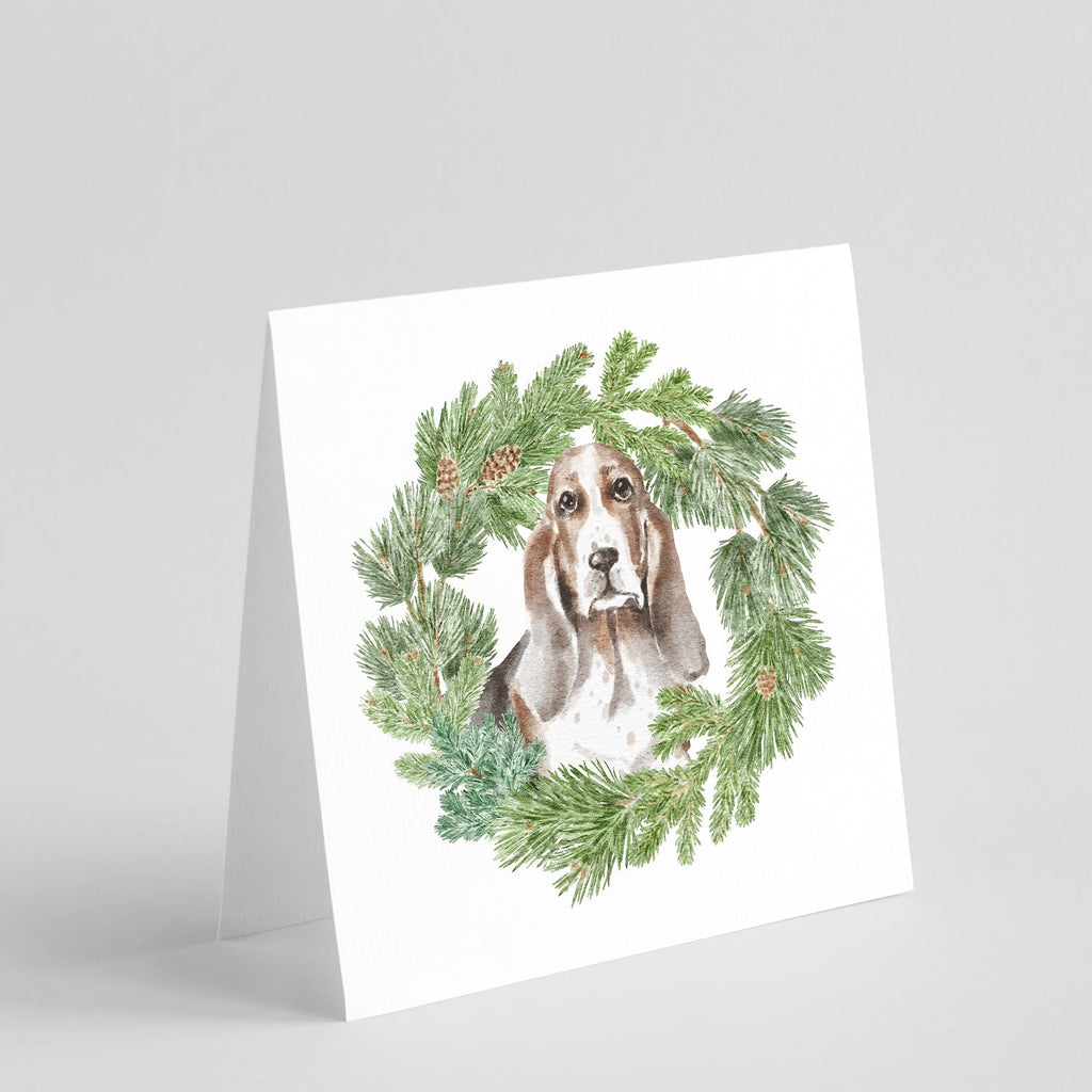 Basset Hound Tricolor Christmas Wreath Square Greeting Cards and Envelopes Pack of 8 Blank Cards with Envelopes Blank Thank You Note Greeting Cards Stationery