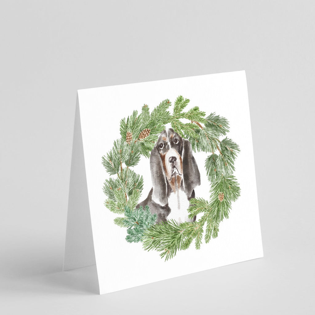 Basset Hound Black White Brown Christmas Wreath Square Greeting Cards and Envelopes Pack of 8 Blank Cards with Envelopes Blank Thank You Note Greeting Cards Stationery