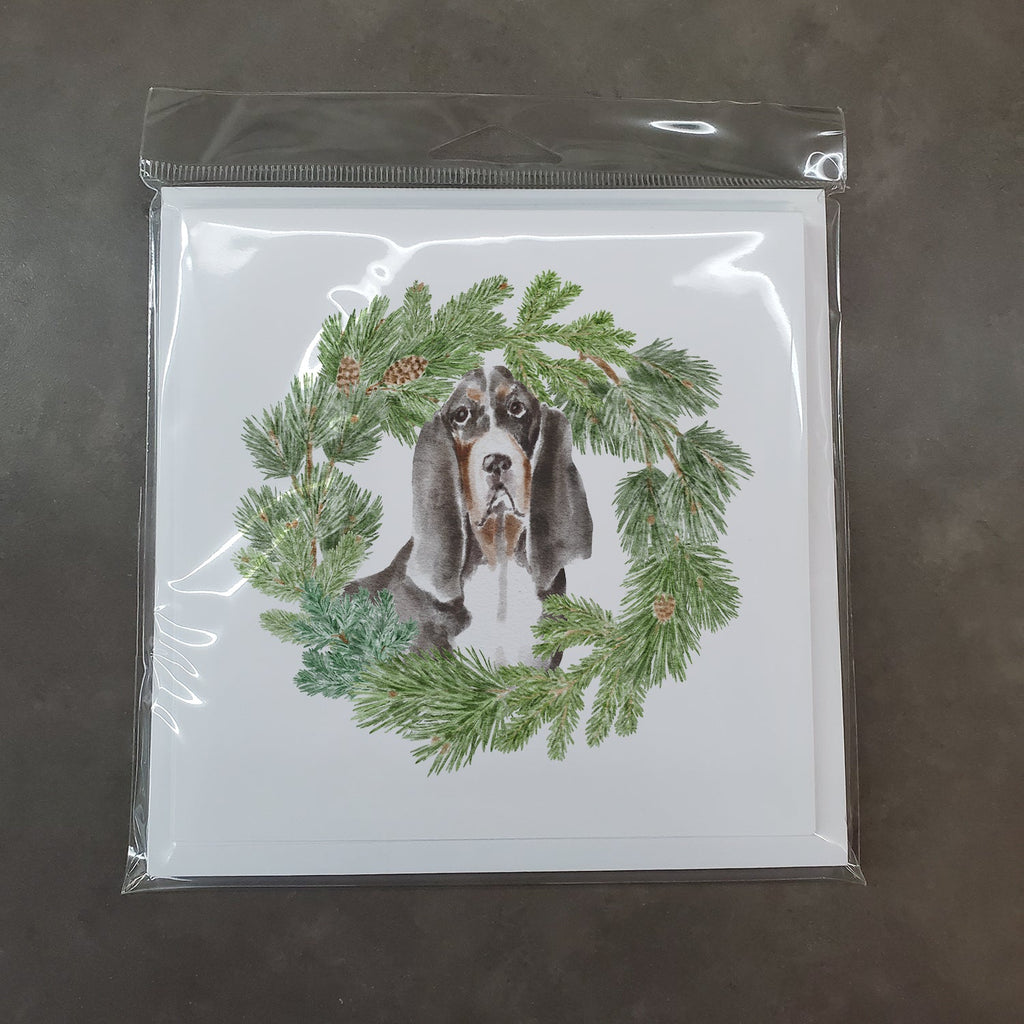 Basset Hound Black White Brown Christmas Wreath Square Greeting Cards and Envelopes Pack of 8 Blank Cards with Envelopes Blank Thank You Note Greeting Cards Stationery