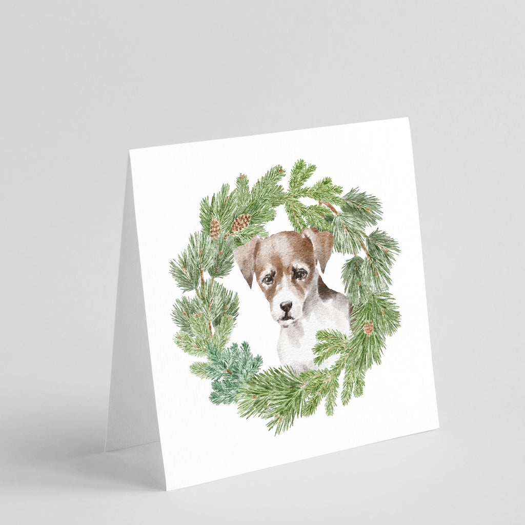Jack Russell Terrier Puppy Tricolor Christmas Wreath Square Greeting Cards and Envelopes Pack of 8 Blank Cards with Envelopes Blank Thank You Note Greeting Cards Stationery