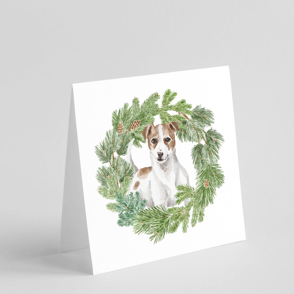 Jack Russell Terrier Chestnut and White Christmas Wreath Square Greeting Cards and Envelopes Pack of 8 Blank Cards with Envelopes Blank Thank You Note Greeting Cards Stationery