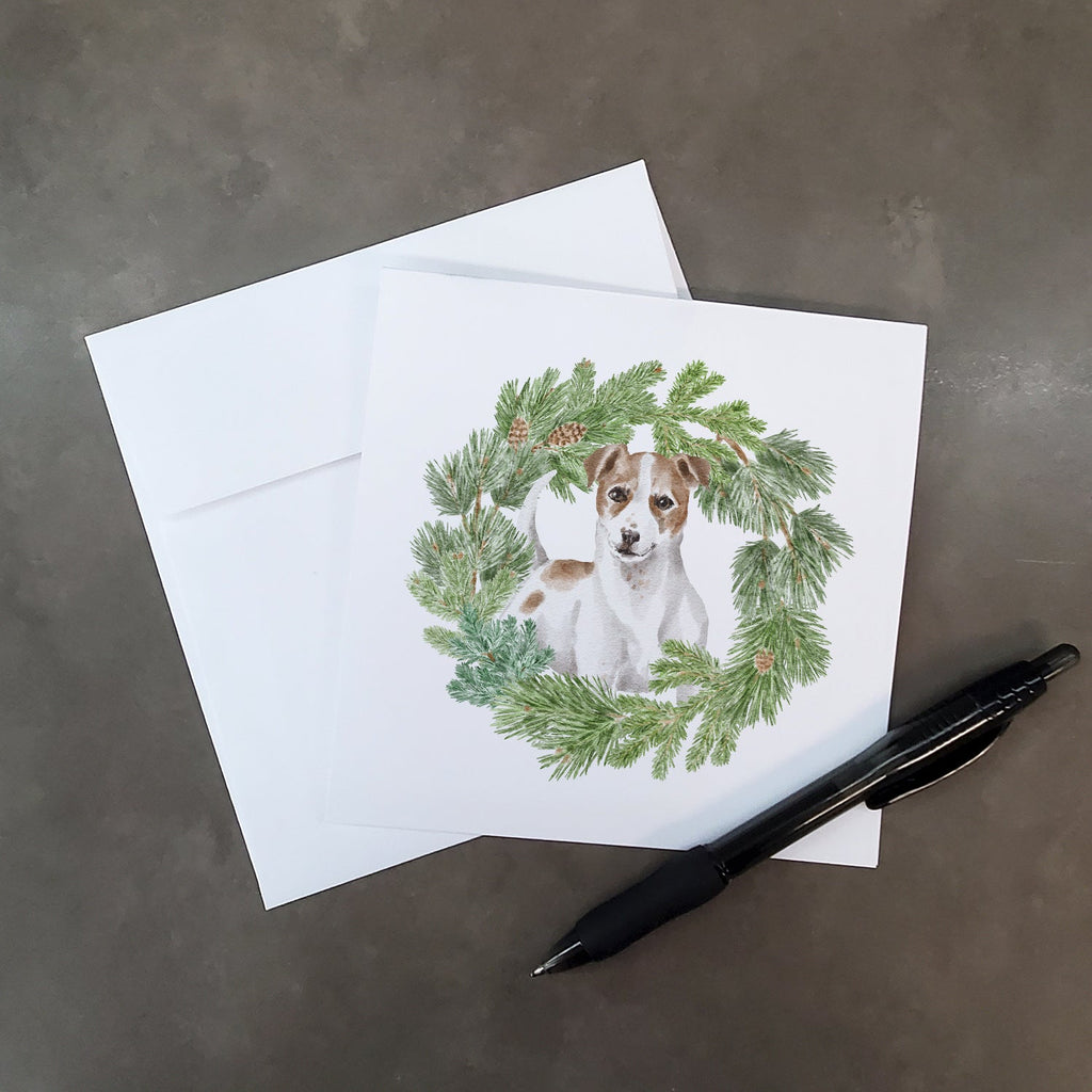 Jack Russell Terrier Chestnut and White Christmas Wreath Square Greeting Cards and Envelopes Pack of 8 Blank Cards with Envelopes Blank Thank You Note Greeting Cards Stationery
