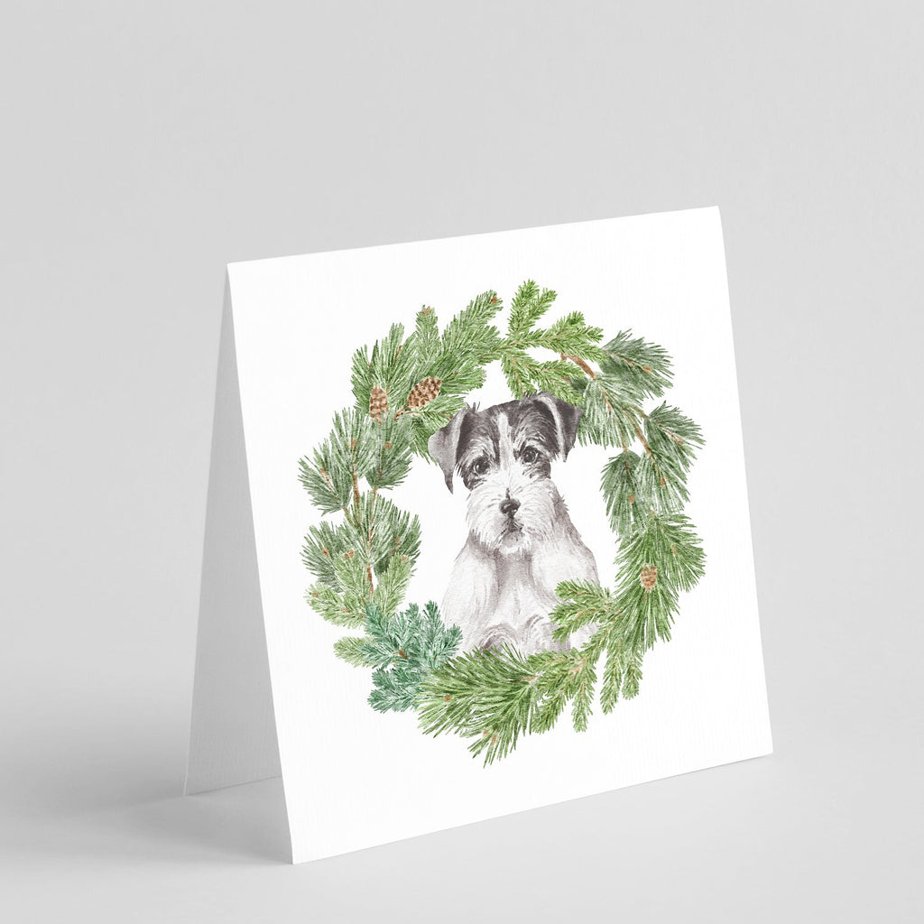 Jack Russell Terrier Black and White Wirehaired Christmas Wreath Square Greeting Cards and Envelopes Pack of 8 Blank Cards with Envelopes Blank Thank You Note Greeting Cards Stationery