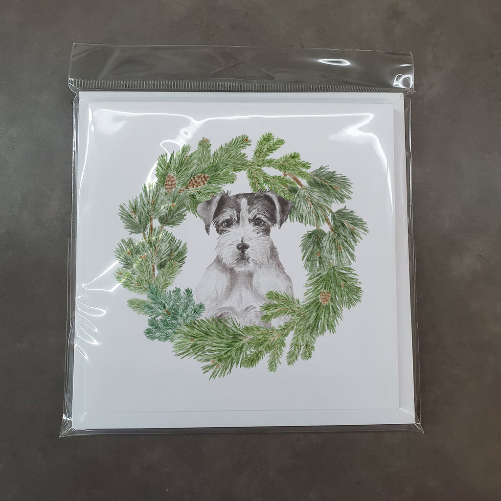 Jack Russell Terrier Black and White Wirehaired Christmas Wreath Square Greeting Cards and Envelopes Pack of 8 Blank Cards with Envelopes Blank Thank You Note Greeting Cards Stationery
