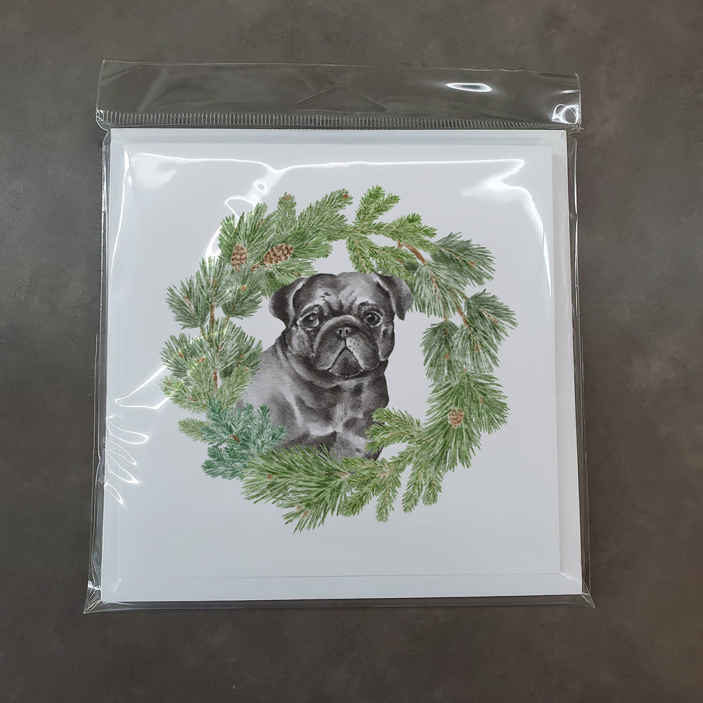 Pug Black Christmas Wreath Square Greeting Cards and Envelopes Pack of 8 Blank Cards with Envelopes Blank Thank You Note Greeting Cards Stationery