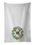 Pug Fawn Christmas Wreath Kitchen Towel Set of 2 White Dish Towels Decorative Bathroom Hand towel for Hand, Face, Hair, Yoga, Tea, Dishcloth, 19 X 28", White