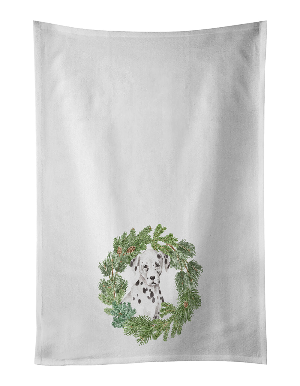 Dalmatian Puppy Christmas Wreath Kitchen Towel Set of 2 White Dish Towels Decorative Bathroom Hand towel for Hand, Face, Hair, Yoga, Tea, Dishcloth, 19 X 28", White