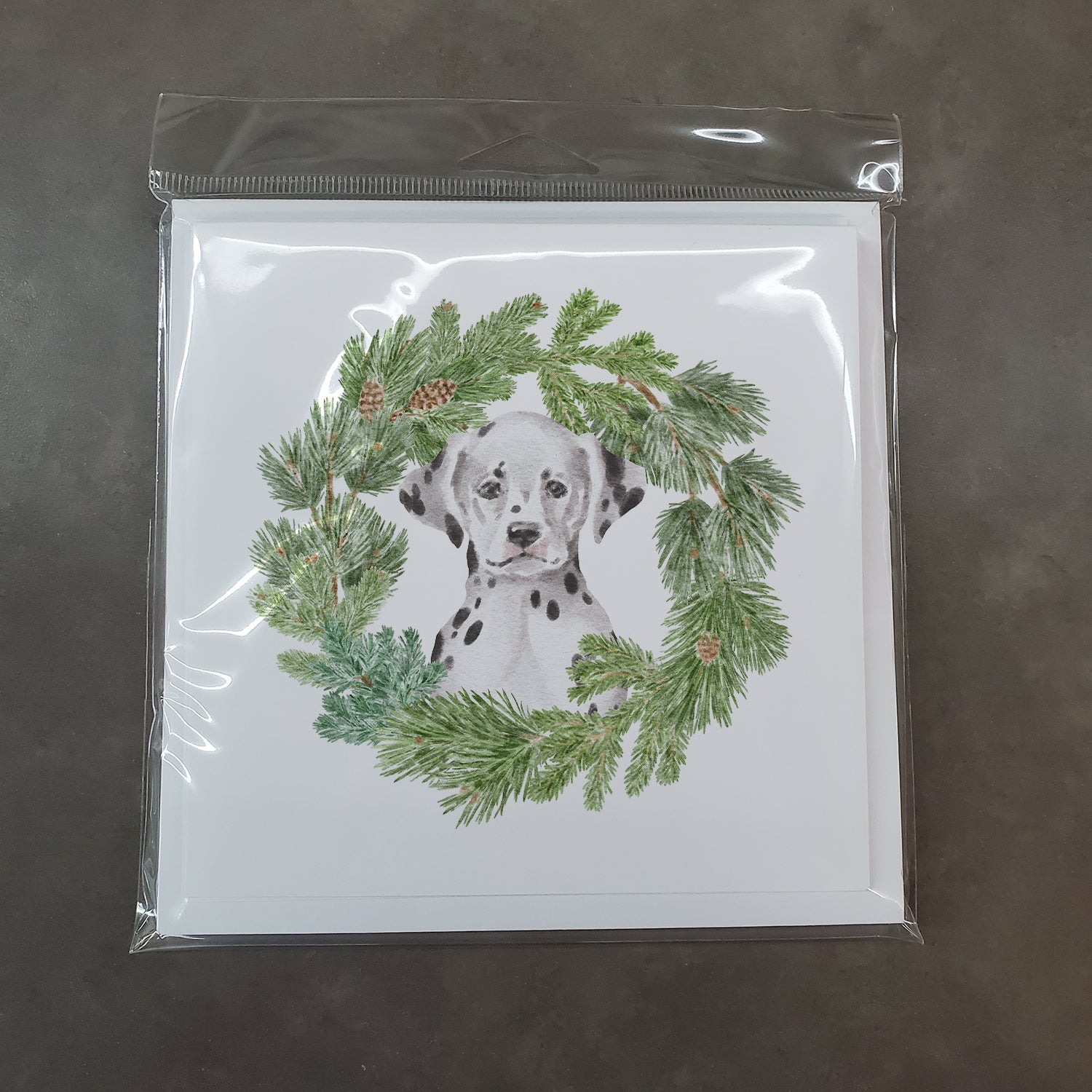 Dalmatian Puppy Sitting Pretty Christmas Wreath Square Greeting Cards and Envelopes Pack of 8 Blank Cards with Envelopes Blank Thank You Note Greeting Cards Stationery