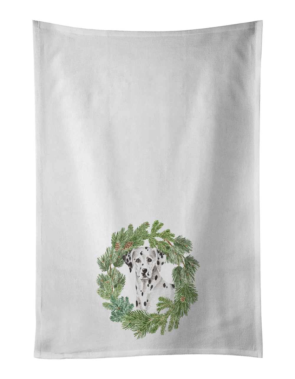 Dalmatian Christmas Wreath Kitchen Towel Set of 2 White Dish Towels Decorative Bathroom Hand towel for Hand, Face, Hair, Yoga, Tea, Dishcloth, 19 X 28", White