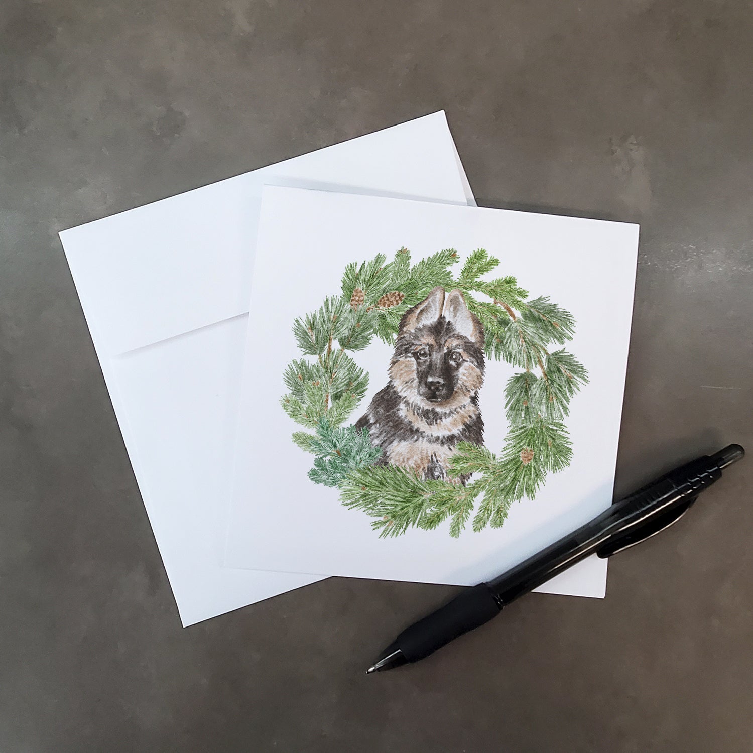 German Shepherd Puppy Christmas Wreath Square Greeting Cards and Envelopes Pack of 8 Blank Cards with Envelopes Blank Thank You Note Greeting Cards Stationery