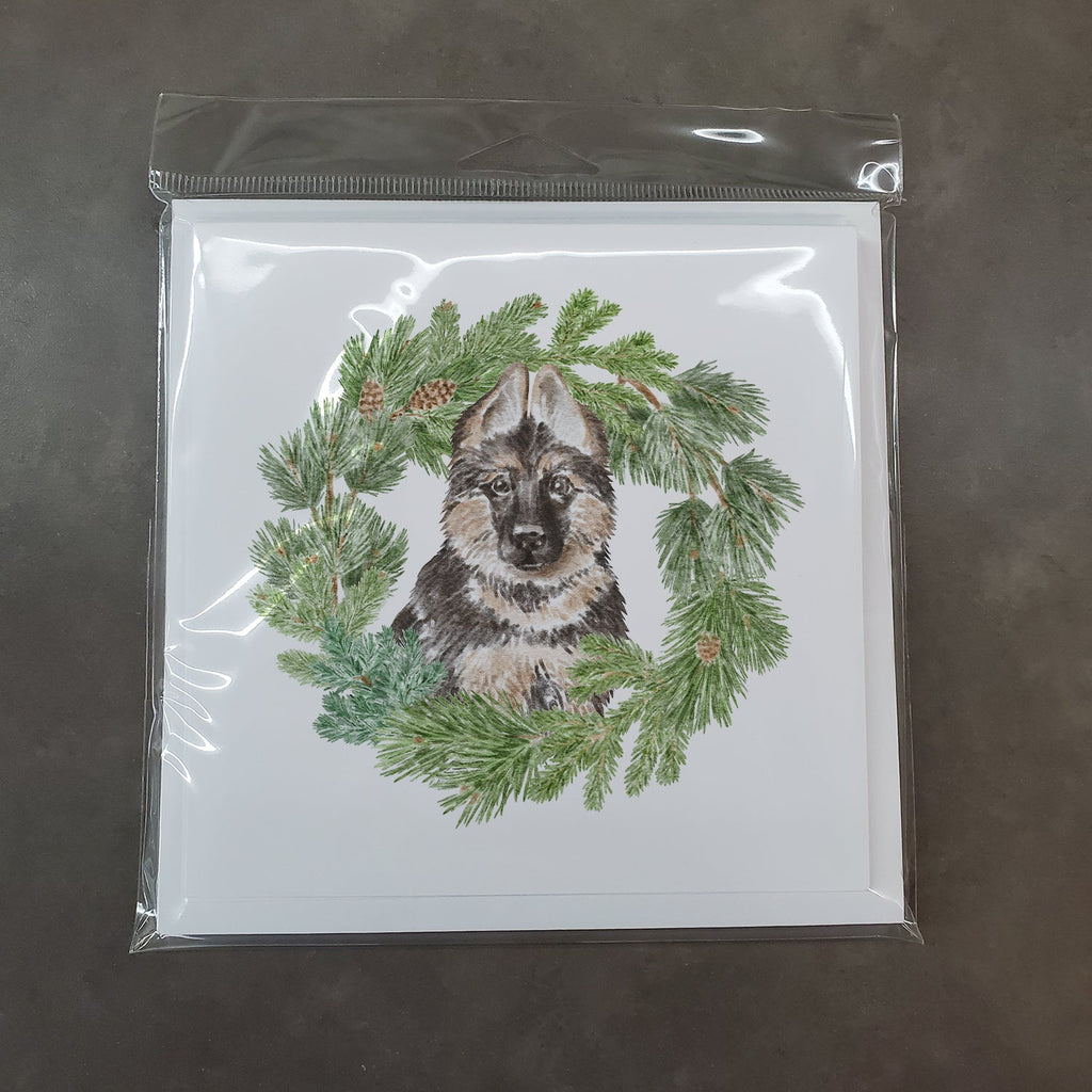 German Shepherd Puppy Christmas Wreath Square Greeting Cards and Envelopes Pack of 8 Blank Cards with Envelopes Blank Thank You Note Greeting Cards Stationery