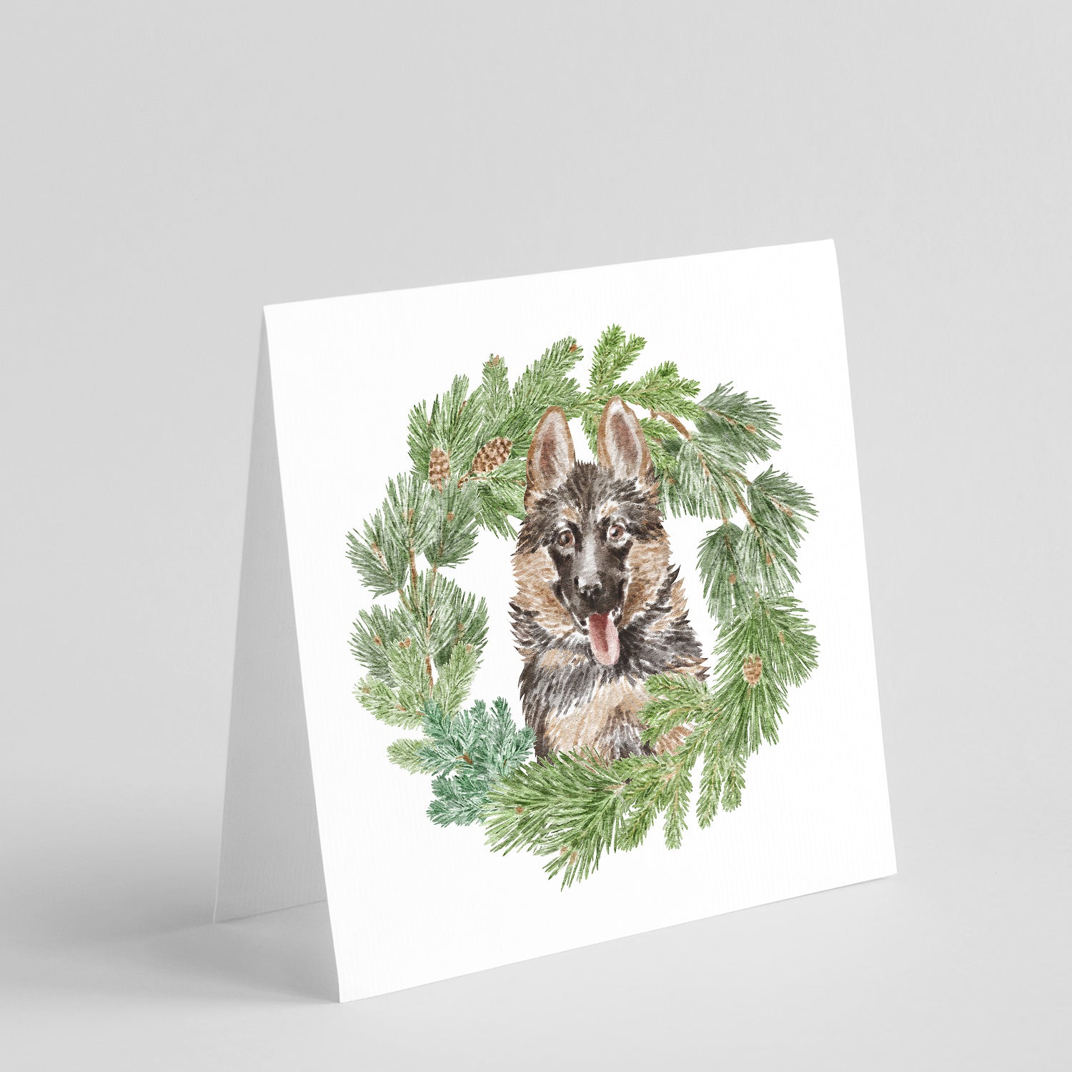 German Shepherd Puppy Smiling Christmas Wreath Square Greeting Cards and Envelopes Pack of 8 Blank Cards with Envelopes Blank Thank You Note Greeting Cards Stationery