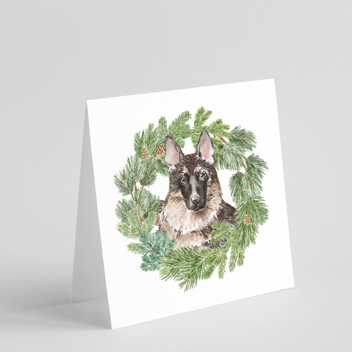 German Shepherd Christmas Wreath Square Greeting Cards and Envelopes Pack of 8 Blank Cards with Envelopes Blank Thank You Note Greeting Cards Stationery