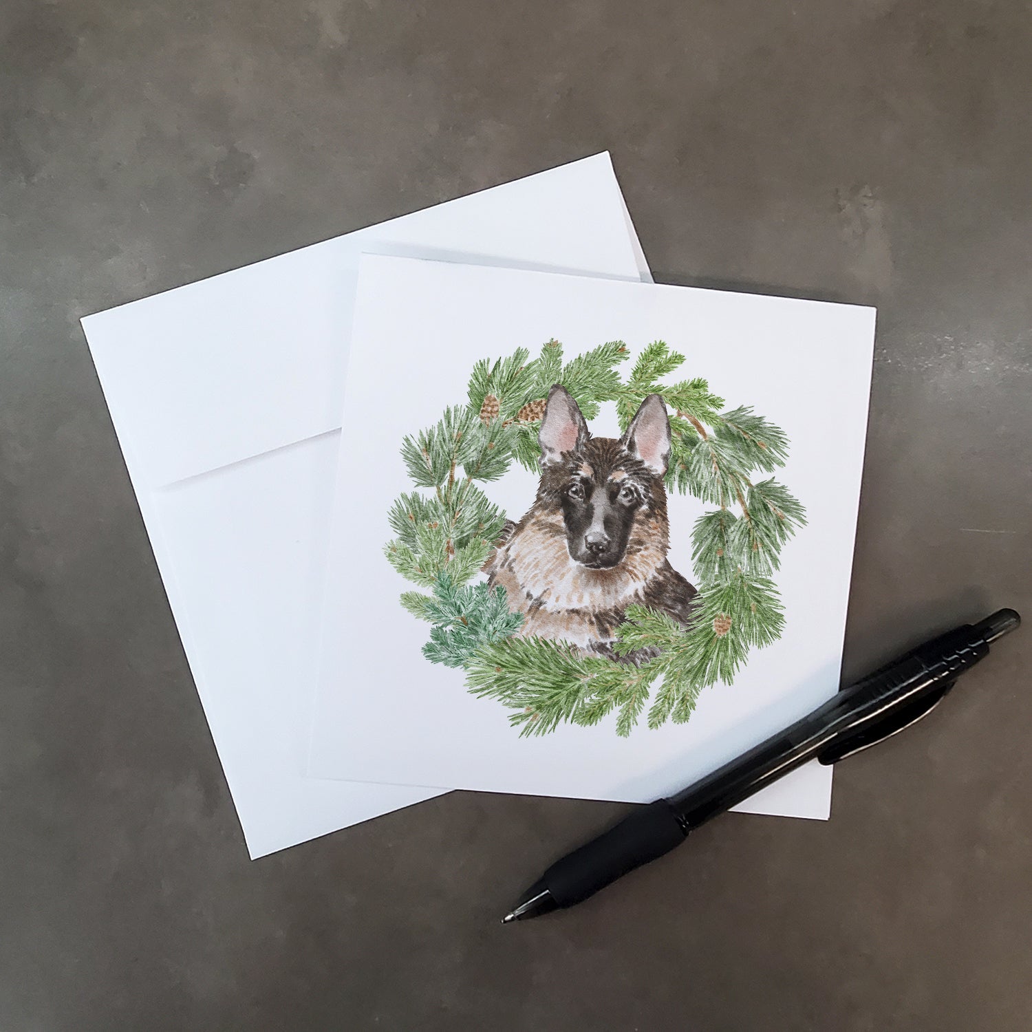 German Shepherd Christmas Wreath Square Greeting Cards and Envelopes Pack of 8 Blank Cards with Envelopes Blank Thank You Note Greeting Cards Stationery