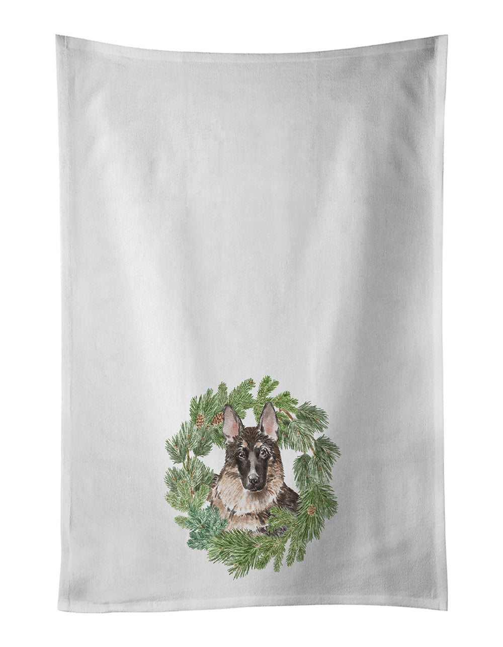 German Shepherd Christmas Wreath Kitchen Towel Set of 2 White Dish Towels Decorative Bathroom Hand towel for Hand, Face, Hair, Yoga, Tea, Dishcloth, 19 X 28", White