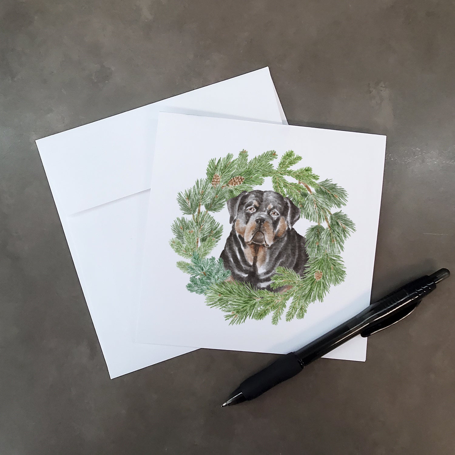 Rottweiler Christmas Wreath Square Greeting Cards and Envelopes Pack of 8 Blank Cards with Envelopes Blank Thank You Note Greeting Cards Stationery
