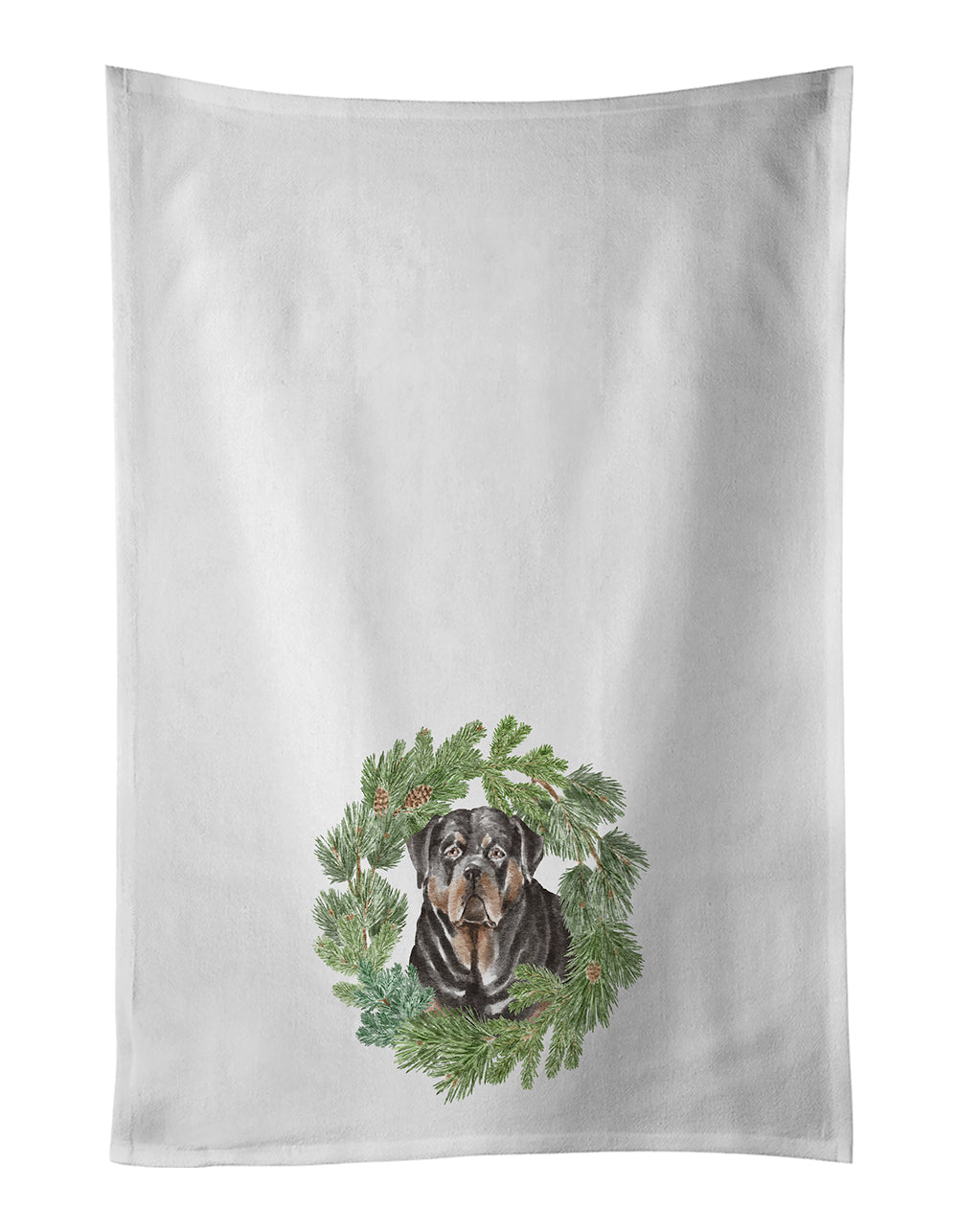 Rottweiler Christmas Wreath Kitchen Towel Set of 2 White Dish Towels Decorative Bathroom Hand towel for Hand, Face, Hair, Yoga, Tea, Dishcloth, 19 X 28", White