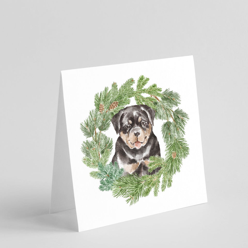 Rottweiler Puppy Christmas Wreath Square Greeting Cards and Envelopes Pack of 8 Blank Cards with Envelopes Blank Thank You Note Greeting Cards Stationery
