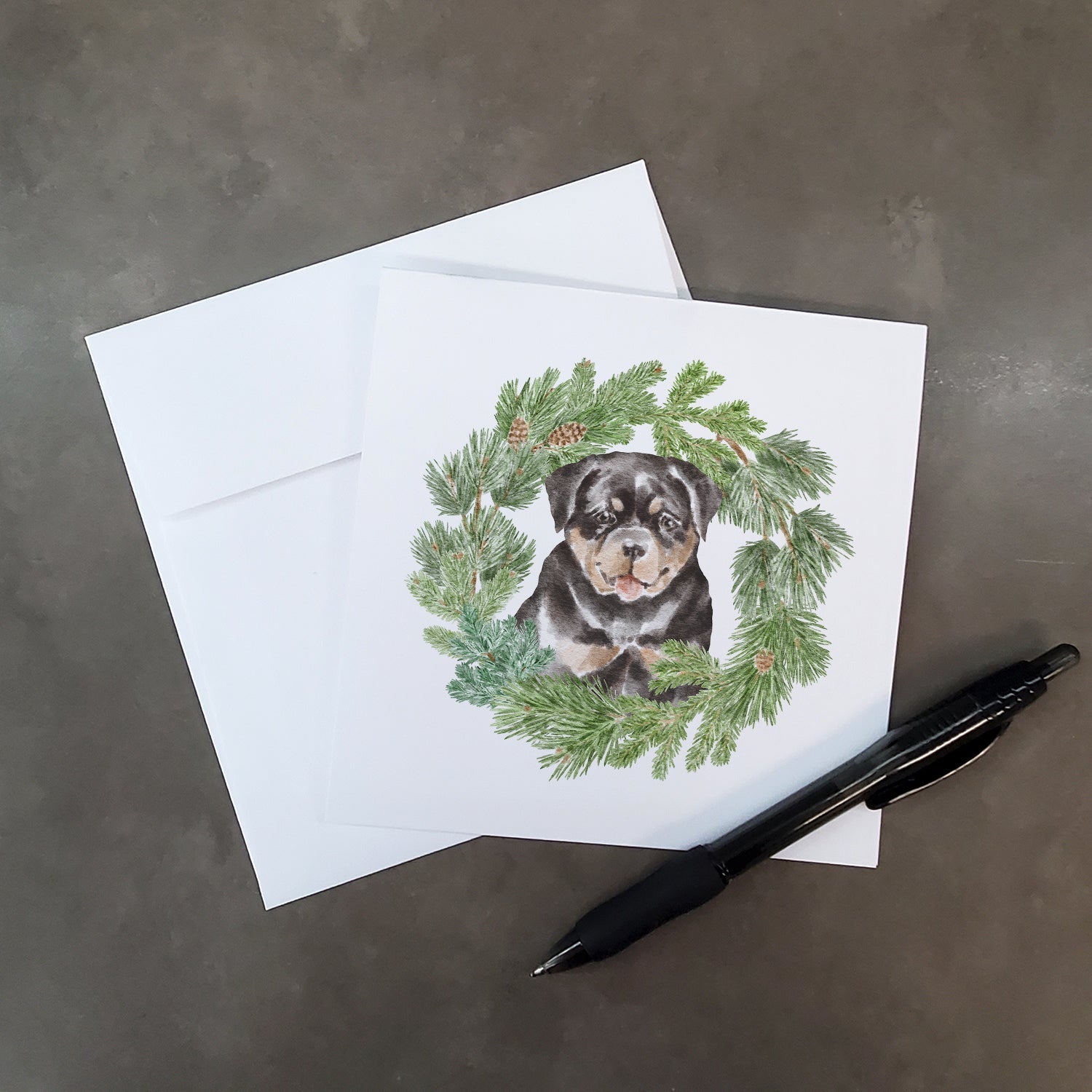Rottweiler Puppy Christmas Wreath Square Greeting Cards and Envelopes Pack of 8 Blank Cards with Envelopes Blank Thank You Note Greeting Cards Stationery