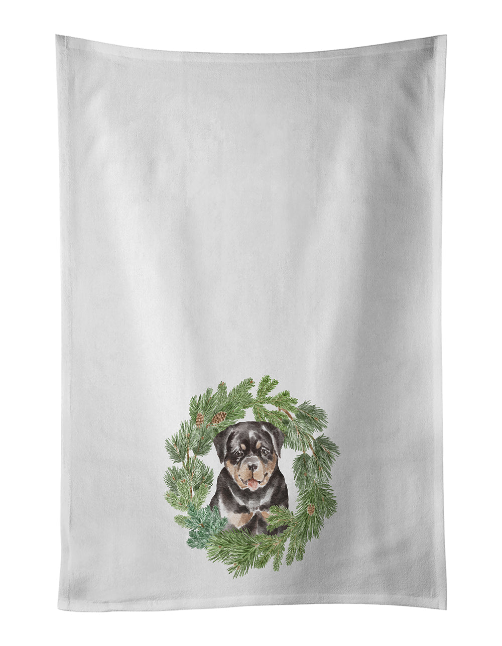 Rottweiler Puppy Christmas Wreath Kitchen Towel Set of 2 White Dish Towels Decorative Bathroom Hand towel for Hand, Face, Hair, Yoga, Tea, Dishcloth, 19 X 28", White