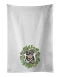 Rottweiler Puppy Christmas Wreath Kitchen Towel Set of 2 White Dish Towels Decorative Bathroom Hand towel for Hand, Face, Hair, Yoga, Tea, Dishcloth, 19 X 28", White