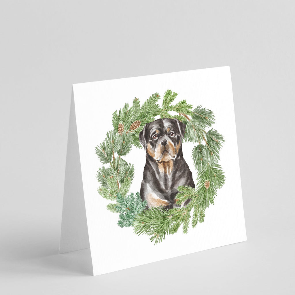 Rottweiler Sitting Tall Christmas Wreath Square Greeting Cards and Envelopes Pack of 8 Blank Cards with Envelopes Blank Thank You Note Greeting Cards Stationery