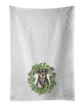 Rottweiler Sitting Tall Christmas Wreath Kitchen Towel Set of 2 White Dish Towels Decorative Bathroom Hand towel for Hand, Face, Hair, Yoga, Tea, Dishcloth, 19 X 28", White