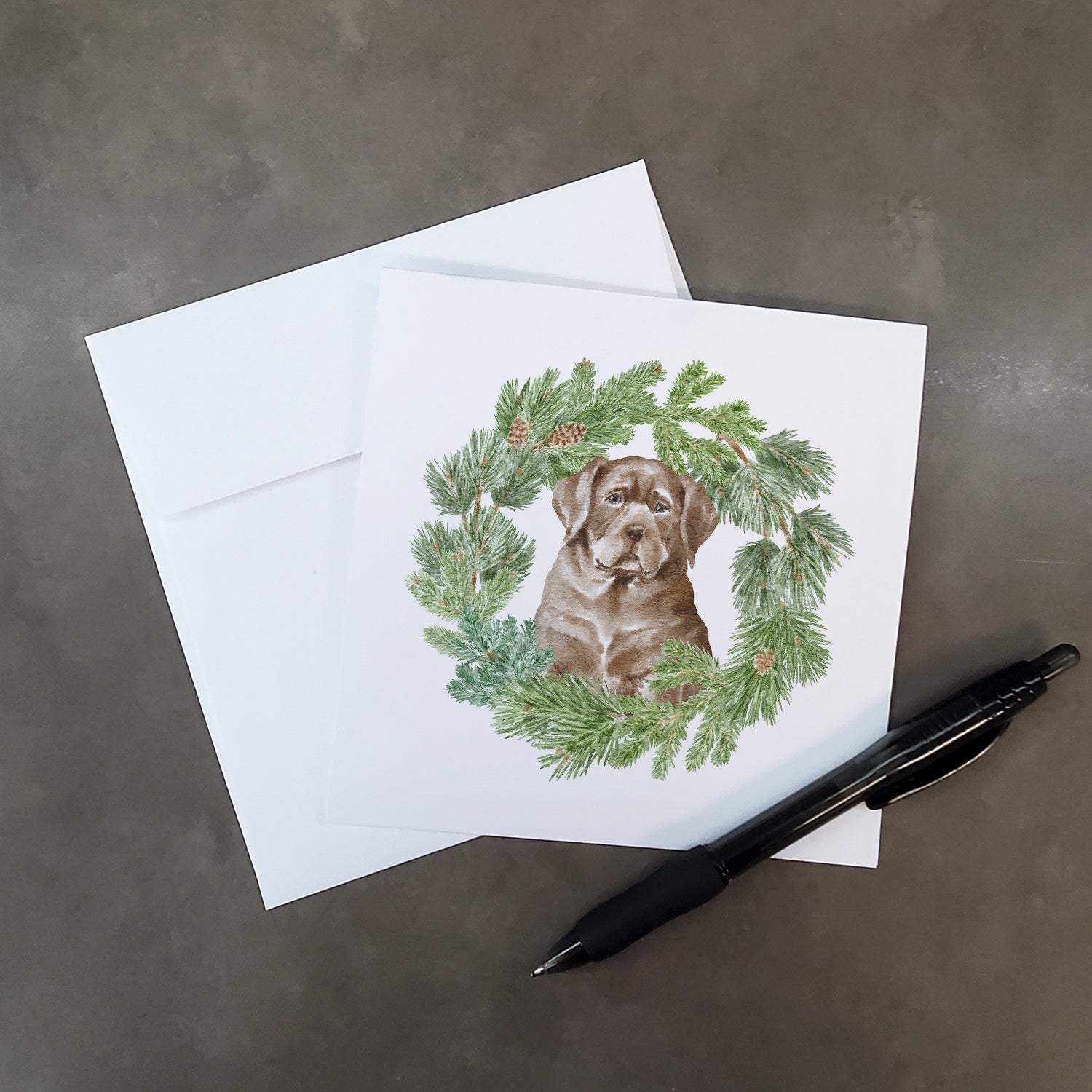 Labrador Retriever Puppy Chocolate Christmas Wreath Square Greeting Cards and Envelopes Pack of 8 Blank Cards with Envelopes Blank Thank You Note Greeting Cards Stationery