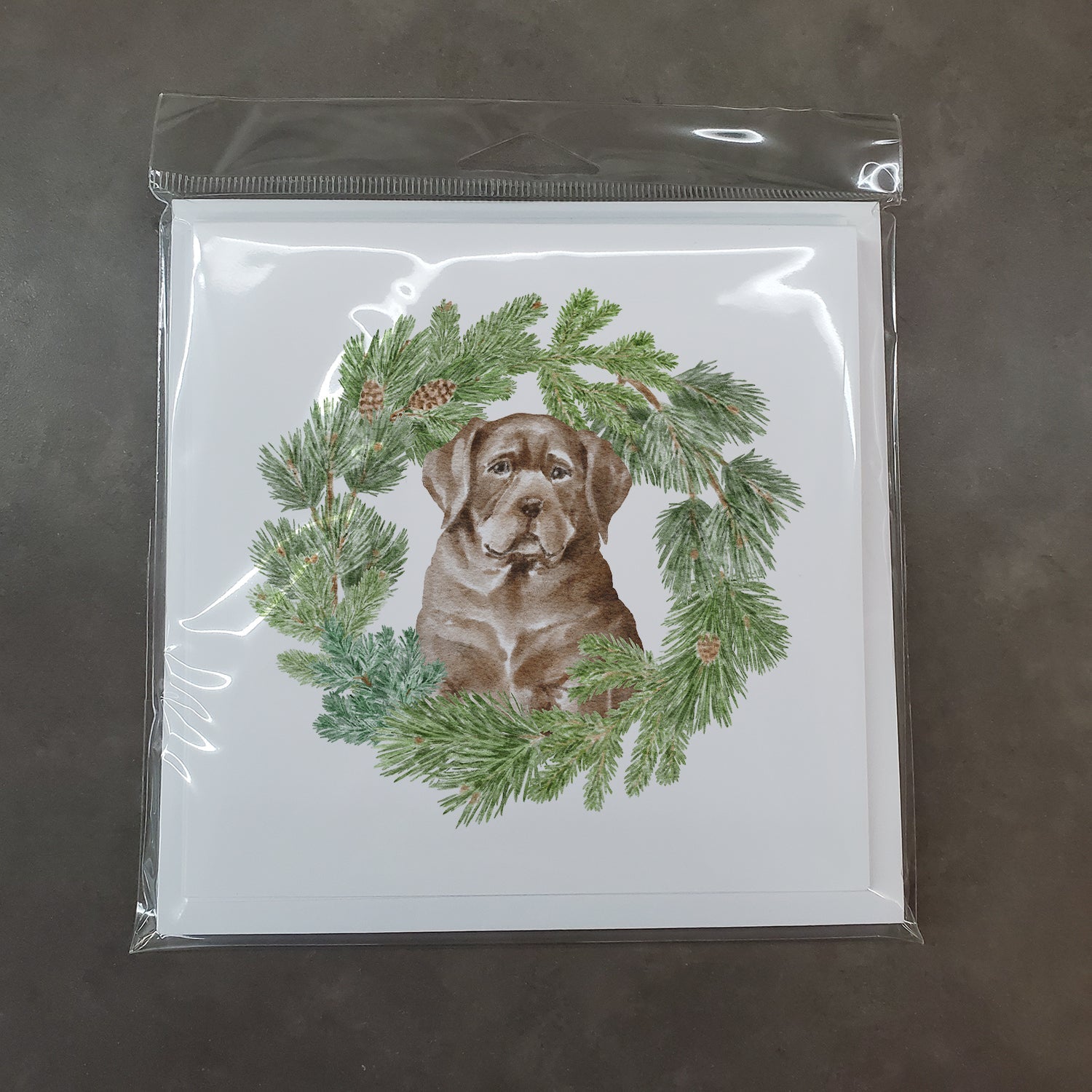 Labrador Retriever Puppy Chocolate Christmas Wreath Square Greeting Cards and Envelopes Pack of 8 Blank Cards with Envelopes Blank Thank You Note Greeting Cards Stationery