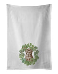 Labrador Retriever Puppy Chocolate Christmas Wreath Kitchen Towel Set of 2 White Dish Towels Decorative Bathroom Hand towel for Hand, Face, Hair, Yoga, Tea, Dishcloth, 19 X 28", White