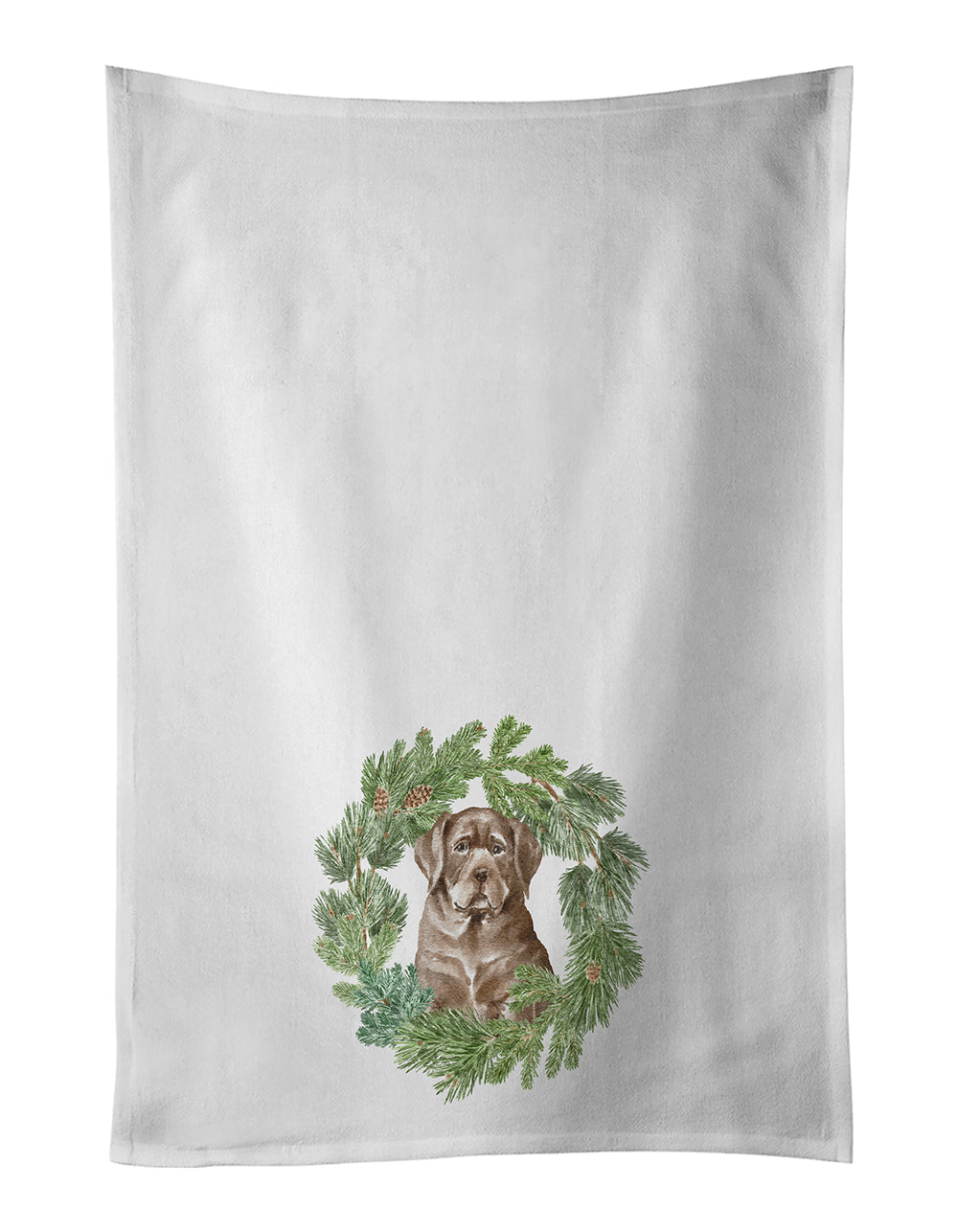 Labrador Retriever Puppy Chocolate Christmas Wreath Kitchen Towel Set of 2 White Dish Towels Decorative Bathroom Hand towel for Hand, Face, Hair, Yoga, Tea, Dishcloth, 19 X 28", White
