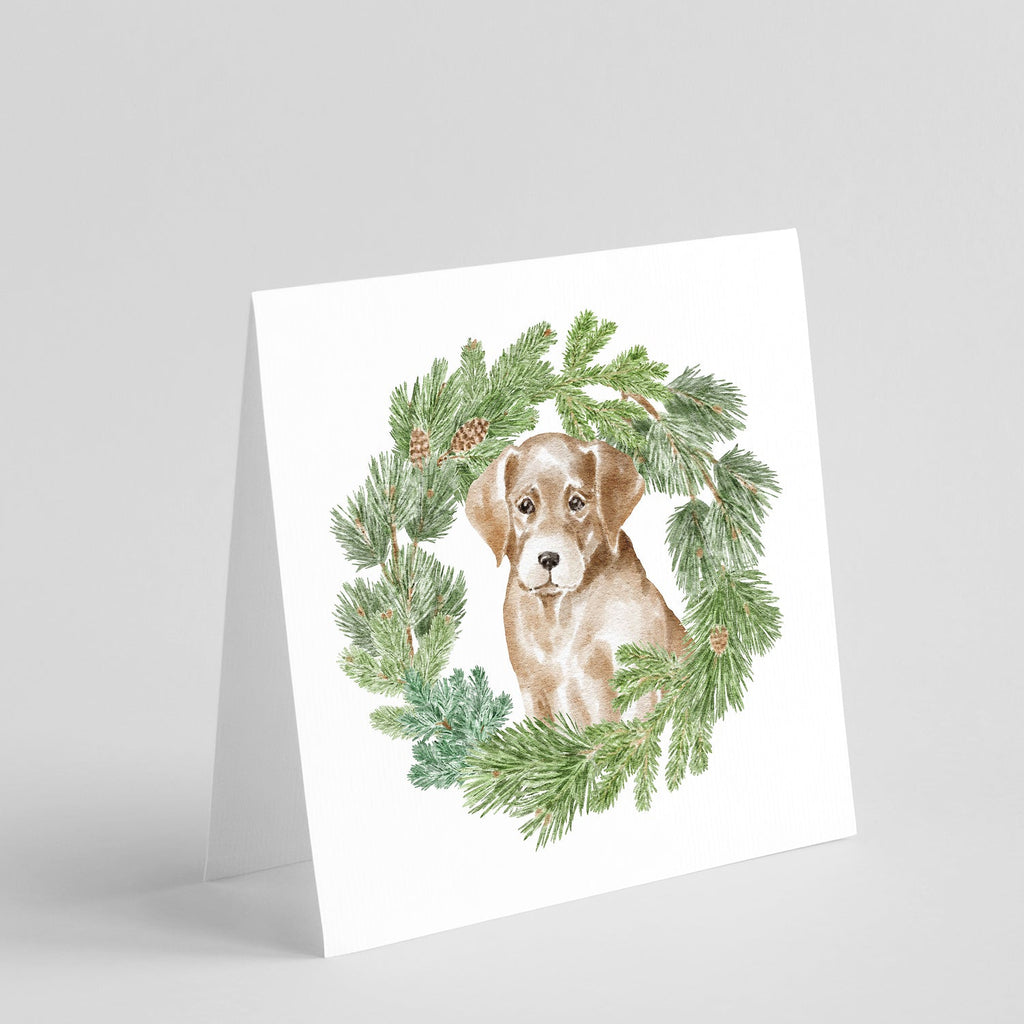 Labrador Retriever Puppy Yellow  Christmas Wreath Square Greeting Cards and Envelopes Pack of 8 Blank Cards with Envelopes Blank Thank You Note Greeting Cards Stationery