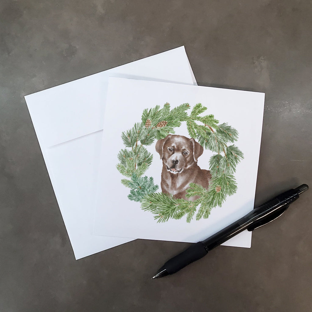 Labrador Retriever Chocolate Christmas Wreath Square Greeting Cards and Envelopes Pack of 8 Blank Cards with Envelopes Blank Thank You Note Greeting Cards Stationery
