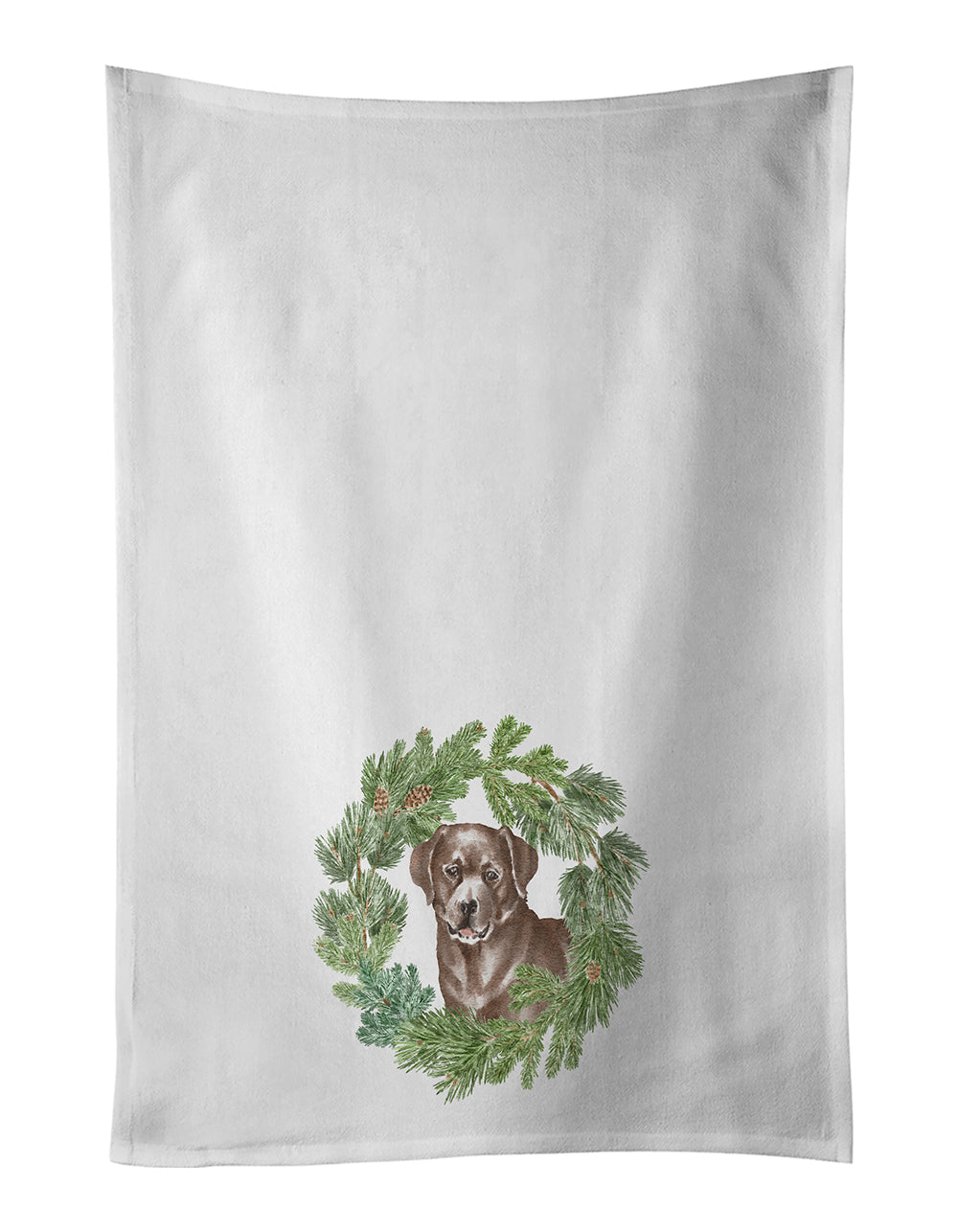 Labrador Retriever Chocolate Christmas Wreath Kitchen Towel Set of 2 White Dish Towels Decorative Bathroom Hand towel for Hand, Face, Hair, Yoga, Tea, Dishcloth, 19 X 28", White