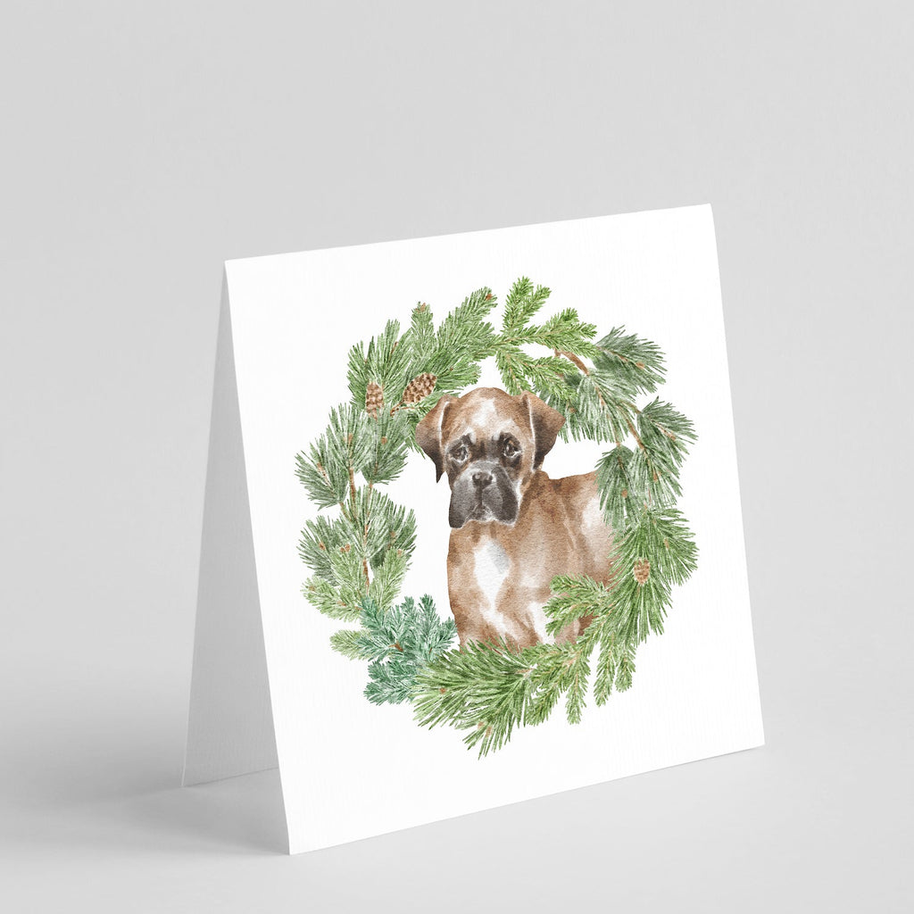Boxer Puppy Fawn Christmas Wreath Square Greeting Cards and Envelopes Pack of 8 Blank Cards with Envelopes Blank Thank You Note Greeting Cards Stationery