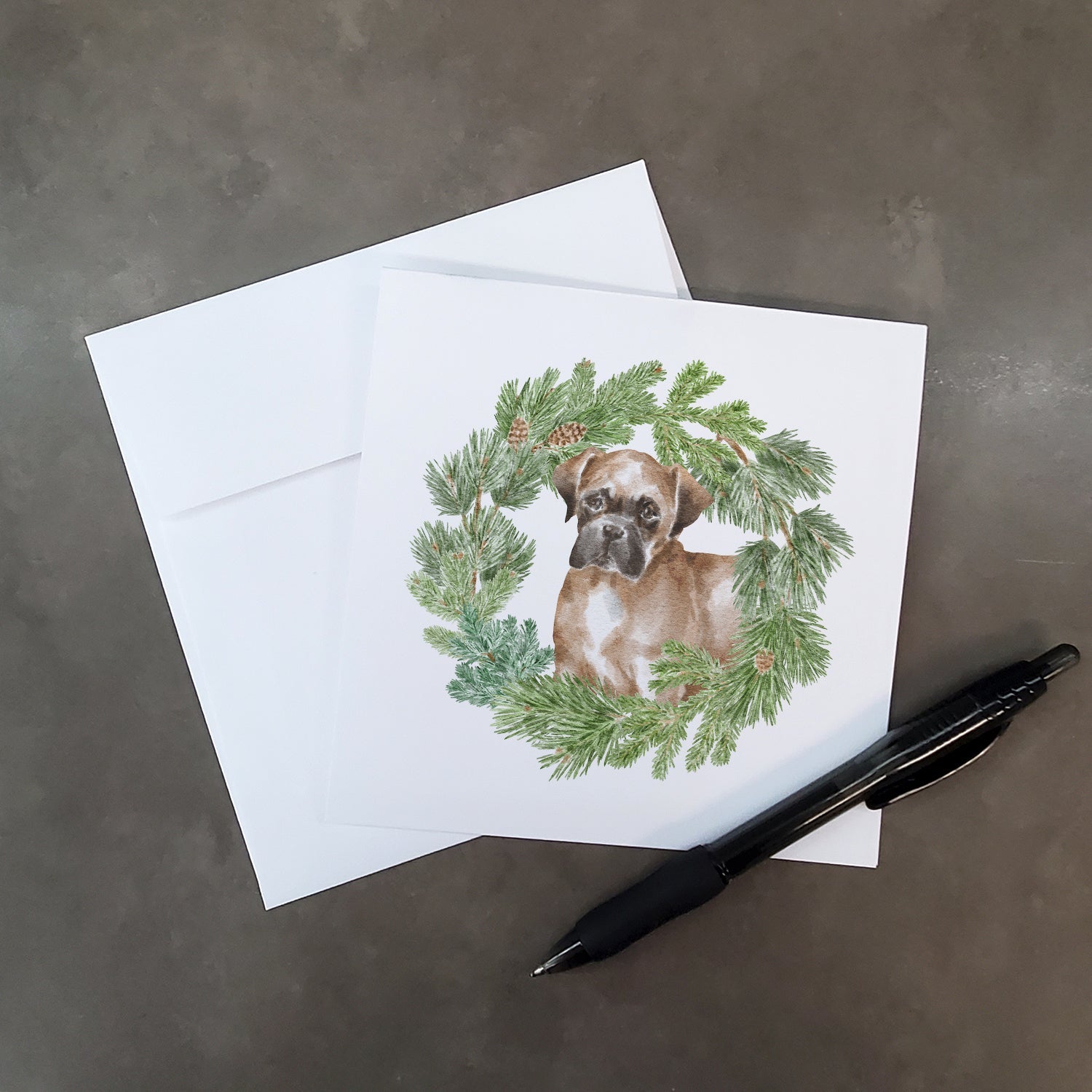 Boxer Puppy Fawn Christmas Wreath Square Greeting Cards and Envelopes Pack of 8 Blank Cards with Envelopes Blank Thank You Note Greeting Cards Stationery