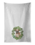 Boxer Puppy Fawn Christmas Wreath Kitchen Towel Set of 2 White Dish Towels Decorative Bathroom Hand towel for Hand, Face, Hair, Yoga, Tea, Dishcloth, 19 X 28", White