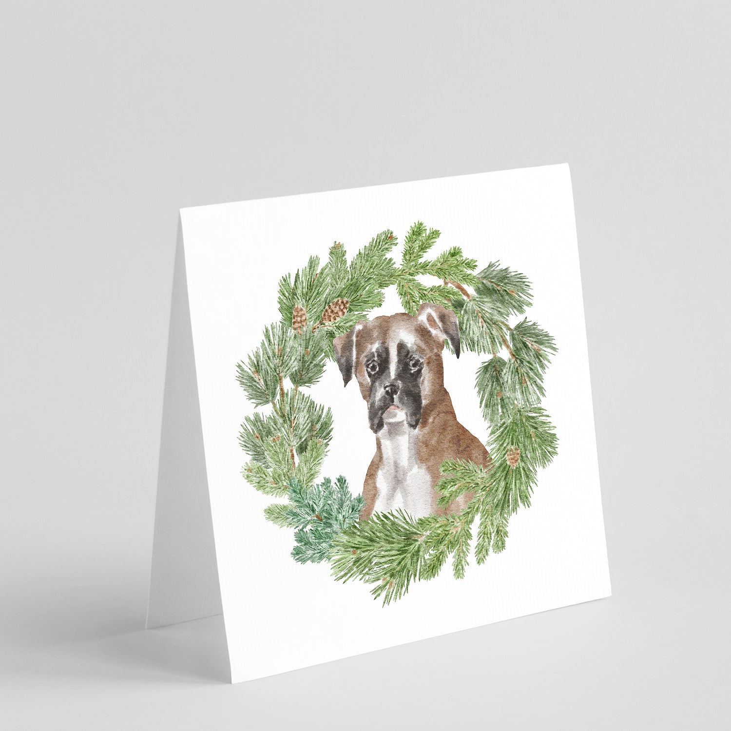 Boxer Fawn Christmas Wreath Square Greeting Cards and Envelopes Pack of 8 Blank Cards with Envelopes Blank Thank You Note Greeting Cards Stationery