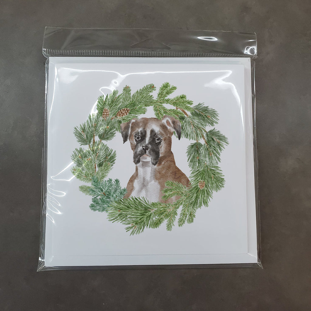 Boxer Fawn Christmas Wreath Square Greeting Cards and Envelopes Pack of 8 Blank Cards with Envelopes Blank Thank You Note Greeting Cards Stationery