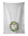 Ibizan Hound Puppy Christmas Wreath Kitchen Towel Set of 2 White Dish Towels Decorative Bathroom Hand towel for Hand, Face, Hair, Yoga, Tea, Dishcloth, 19 X 28", White