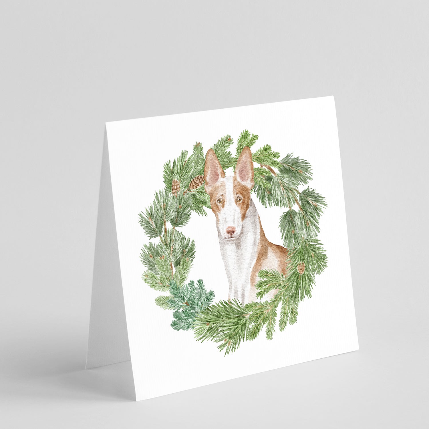 Ibizan Hound Sitting Tall Christmas Wreath Square Greeting Cards and Envelopes Pack of 8 Blank Cards with Envelopes Blank Thank You Note Greeting Cards Stationery