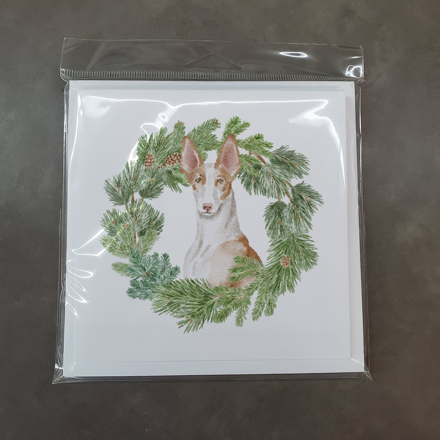 Ibizan Hound Sitting Proud Christmas Wreath Square Greeting Cards and Envelopes Pack of 8 Blank Cards with Envelopes Blank Thank You Note Greeting Cards Stationery