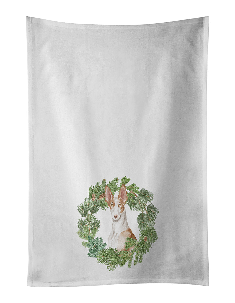 Ibizan Hound Sitting Proud Christmas Wreath Kitchen Towel Set of 2 White Dish Towels Decorative Bathroom Hand towel for Hand, Face, Hair, Yoga, Tea, Dishcloth, 19 X 28", White