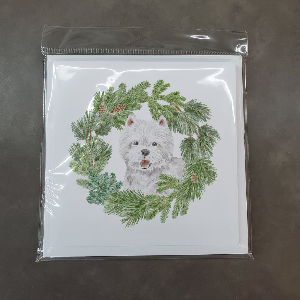 West Highland White Terrier Smiling Christmas Wreath Square Greeting Cards and Envelopes Pack of 8 Blank Cards with Envelopes Blank Thank You Note Greeting Cards Stationery